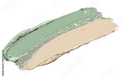 Two contrasting paint strokes green and beige forming dynamic visual element on transparent background for packaging labels and modern graphic layouts for cosmetic packaging product mockups and web