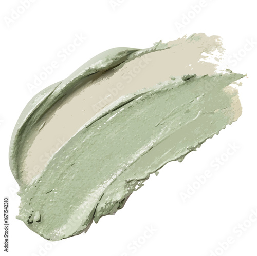 Dynamic paint strokes green and beige forming vibrant abstract design on transparent background for cosmetic packaging