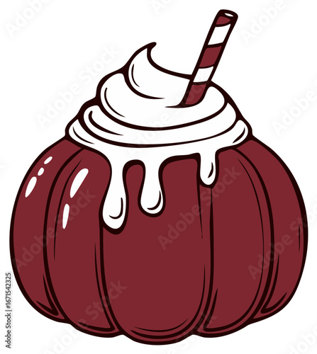 Festive Pumpkin Dessert Treat with Whipped Cream and Striped Straw
