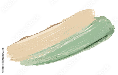 Two contrasting paint strokes green and beige forming dynamic visual element on transparent background for packaging labels and modern graphic layouts for cosmetic packaging product mockups and web