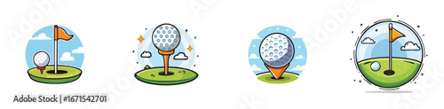 golf vector illustration set featuring detailed, colorful design elements.