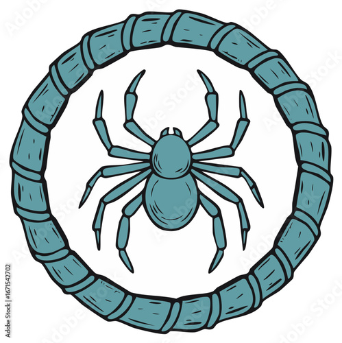 Illustration of a spider inside a decorative circle