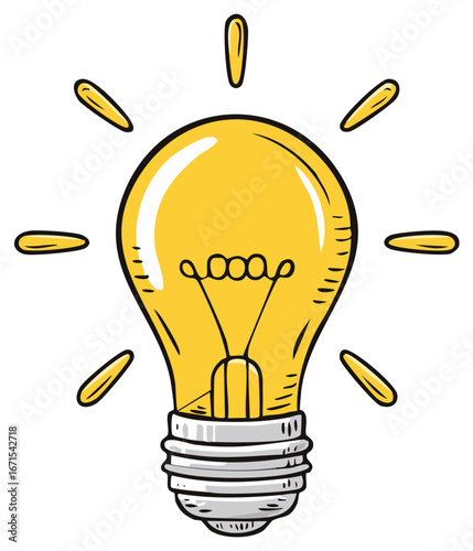 Cartoon illustration of a glowing lightbulb, representing an idea