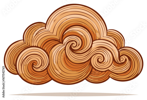 Traditional oriental style decorative cloud illustration with brown swirling ornament