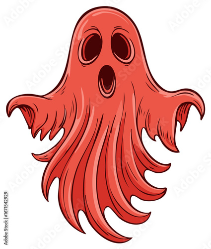 Vivid red spectral apparition with surprised face a fun Halloween spooky creature