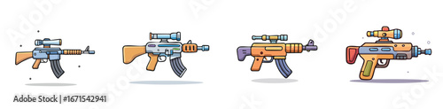 airsoft vector illustration set featuring detailed, colorful design elements.