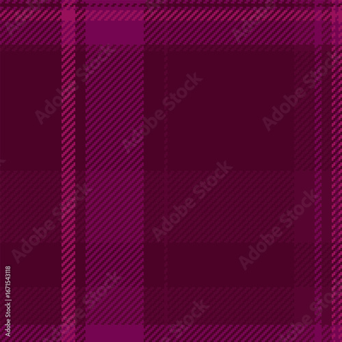 Elegant textile seamless vector, reel check texture fabric. Customer tartan background plaid pattern in pink and dark colors.