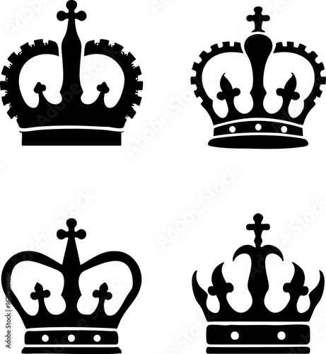 Classic Black Crown Silhouette Icon Set