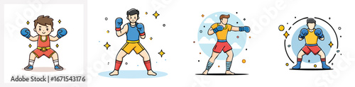 muay thai vector illustration set featuring detailed, colorful design elements.