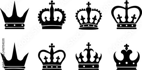 Classic Black Crown Silhouette Icon Set