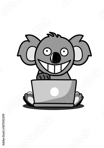 Koala working on the computer