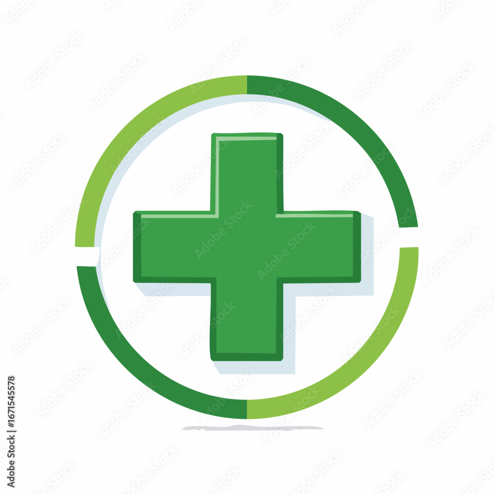 Fototapeta premium Medical Cross Symbol within Circular Frame in Green Tones Minimalist Vector