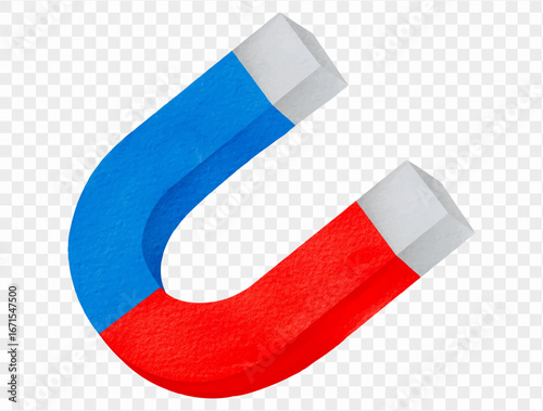 Watercolor horseshoe magnet red and blue for school physics, education, and science Vector.