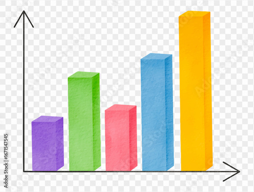 Watercolor bar chart with arrow for business growth, school education, and analysis Vector.