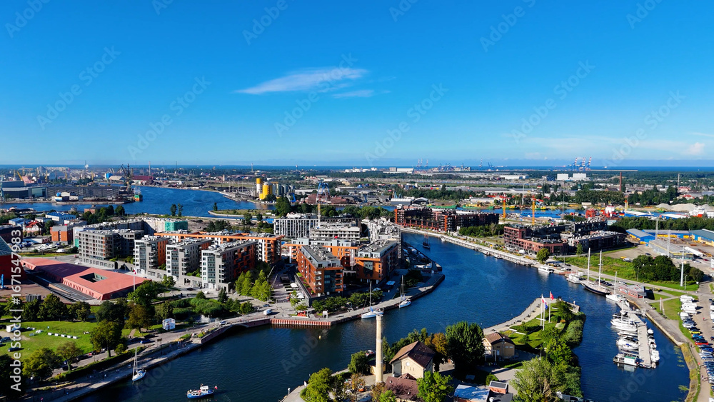Fototapeta premium modern european city street houses view from above Gdansk Poland