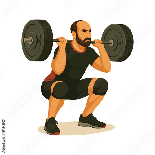 Man Performing a Barbell Squat