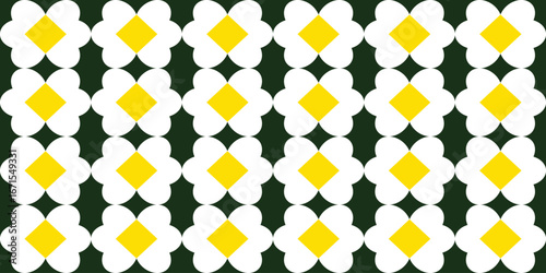 Floral background image. Geometry daisy flowers on green background.