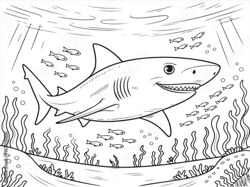 Cartoon Shark Swimming Underwater – Fun Ocean Creature for Kids’ Coloring