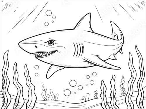 Shark in the Sea – Angry and Exciting Illustration for Children’s Art