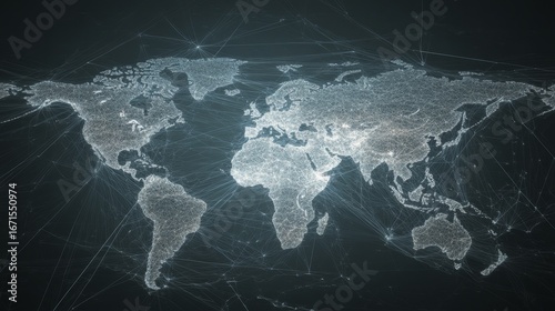 Global Network Connections A World Map Illuminated by Interconnected Lines and Nodes