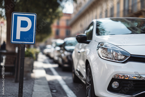 P plate driver practicing parallel parking on a city street during a driving lesson in an urban neighborhood