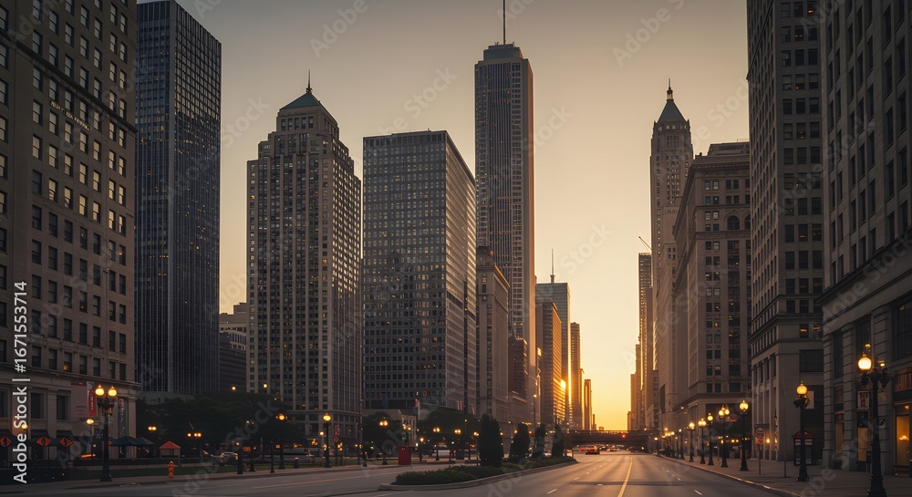 Obraz premium Cityscape dawn urban buildings
