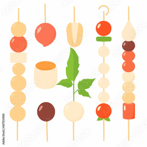 Assorted antipasto skewers.   