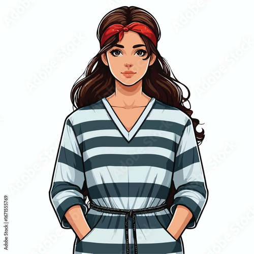 Vector image of a female prisoner in a prisoner
