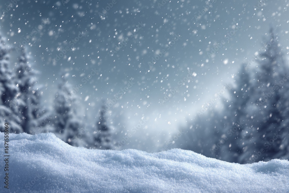 Naklejka premium Snowy winter landscape with falling snow