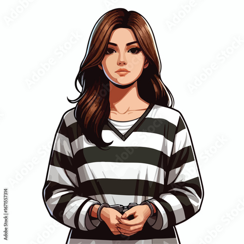 Vector image of a female prisoner in a prisoner