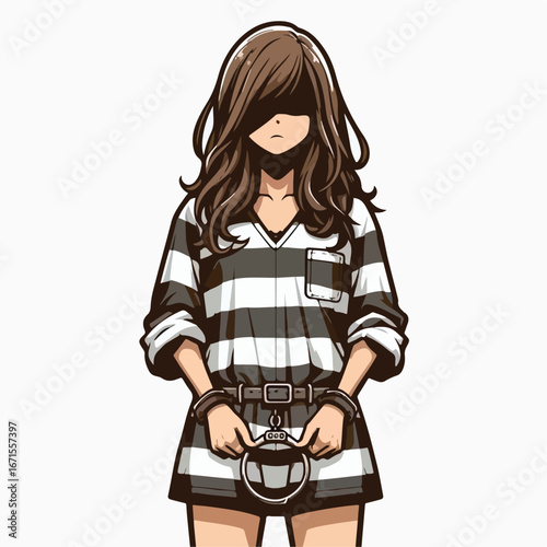 Vector image of a female prisoner in a prisoner