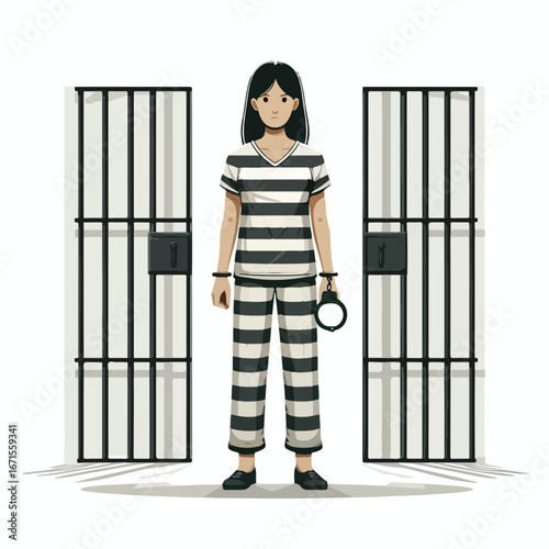 Vector image of a female prisoner in a prisoner