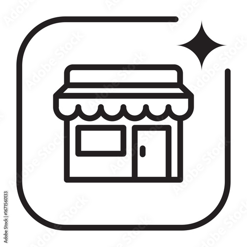 Artificial Intelligence E-commerce Store Icon,Flat black line icon of online shop storefront for e-commerce and digital business.