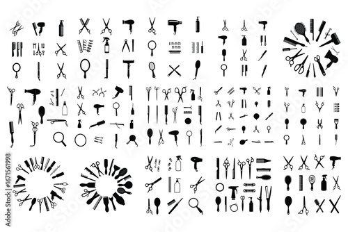 Collection of Black Silhouettes of Hair Styling Tools