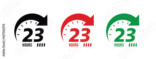 23 hour service sign, 23hour order execution symbol, 23 hour fast sign, fast service icon.	