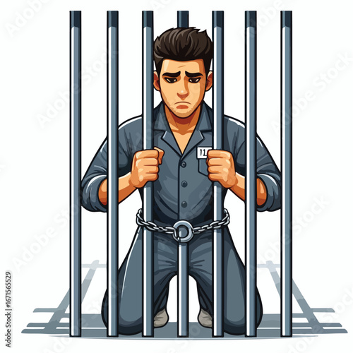 Vector image of a male prisoner being jailed