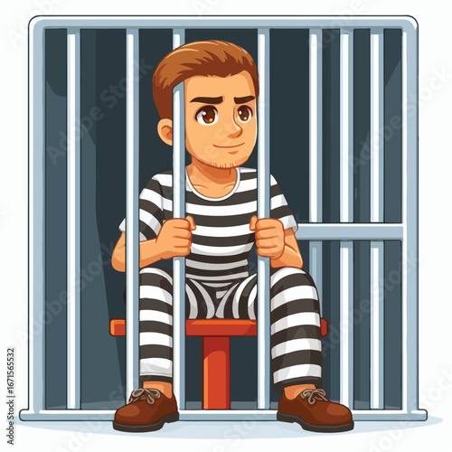 Vector image of a male prisoner being jailed