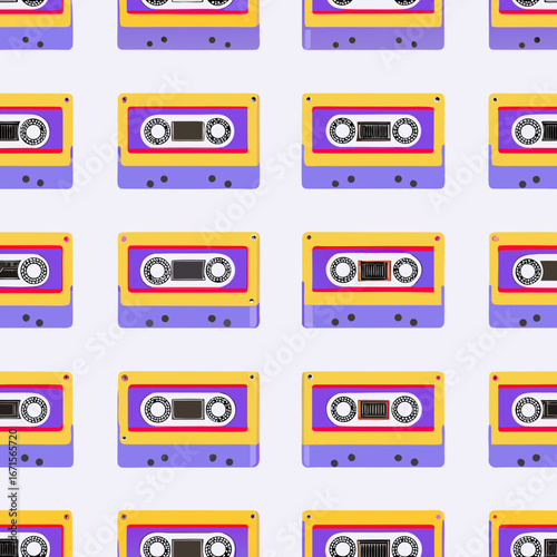 Retro cassette tape pattern with yellow and purple colors