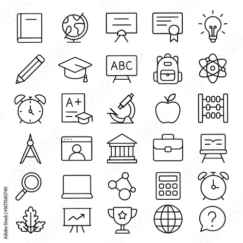 Icon pack, icon sheet, education theme, outline version