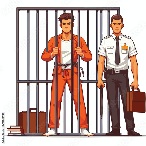 Vector image of a male prisoner being jailed