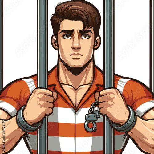 Vector image of a male prisoner being jailed