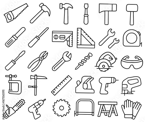 Icon pack, icon sheet, carpentry theme, outline version