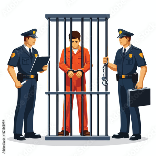 Vector image of a male prisoner being jailed