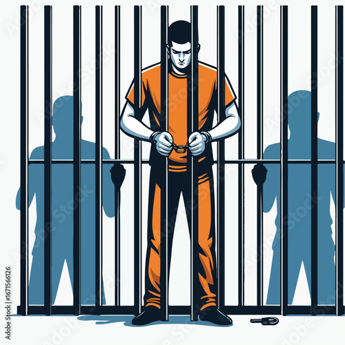 Vector image of a male prisoner being jailed