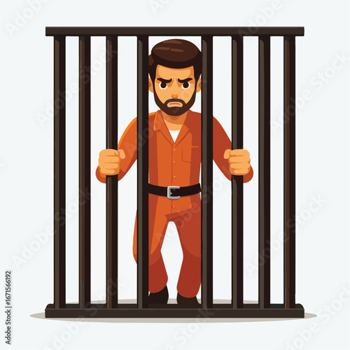 Vector image of a male prisoner being jailed