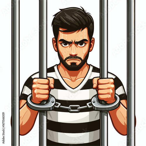 Vector image of a male prisoner being jailed