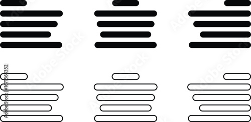 Align line icon set with solid and outline vector style. Collection of paragraph alignment, left, right, center, justify, and text formatting symbols for typography, UI, UX, apps, web and document des