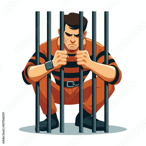 Vector image of a male prisoner being jailed