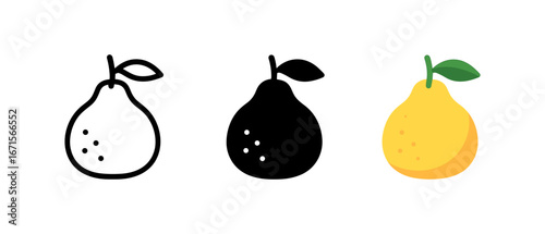 Trio of pear designs: outline, solid, and colorful styles