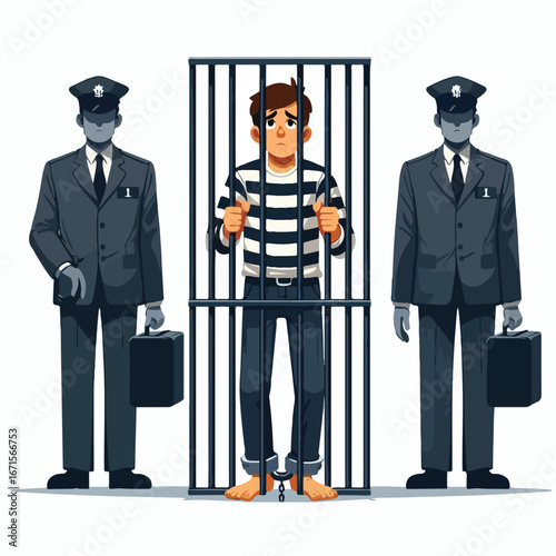 Vector image of a male prisoner being jailed